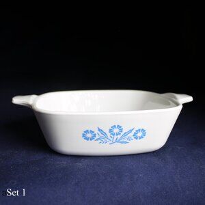 Two Pair of Vintage Corning Ware® Cornflower  P-41 Petite Pans with Plastic Lids